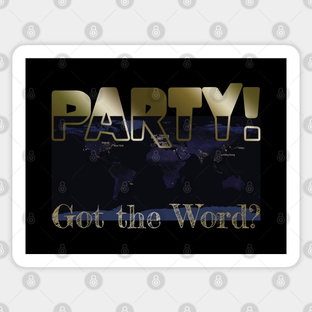 Got the Word? Party! Fun Text Design with World Map at Night at City Names Sticker by karenmcfarland13